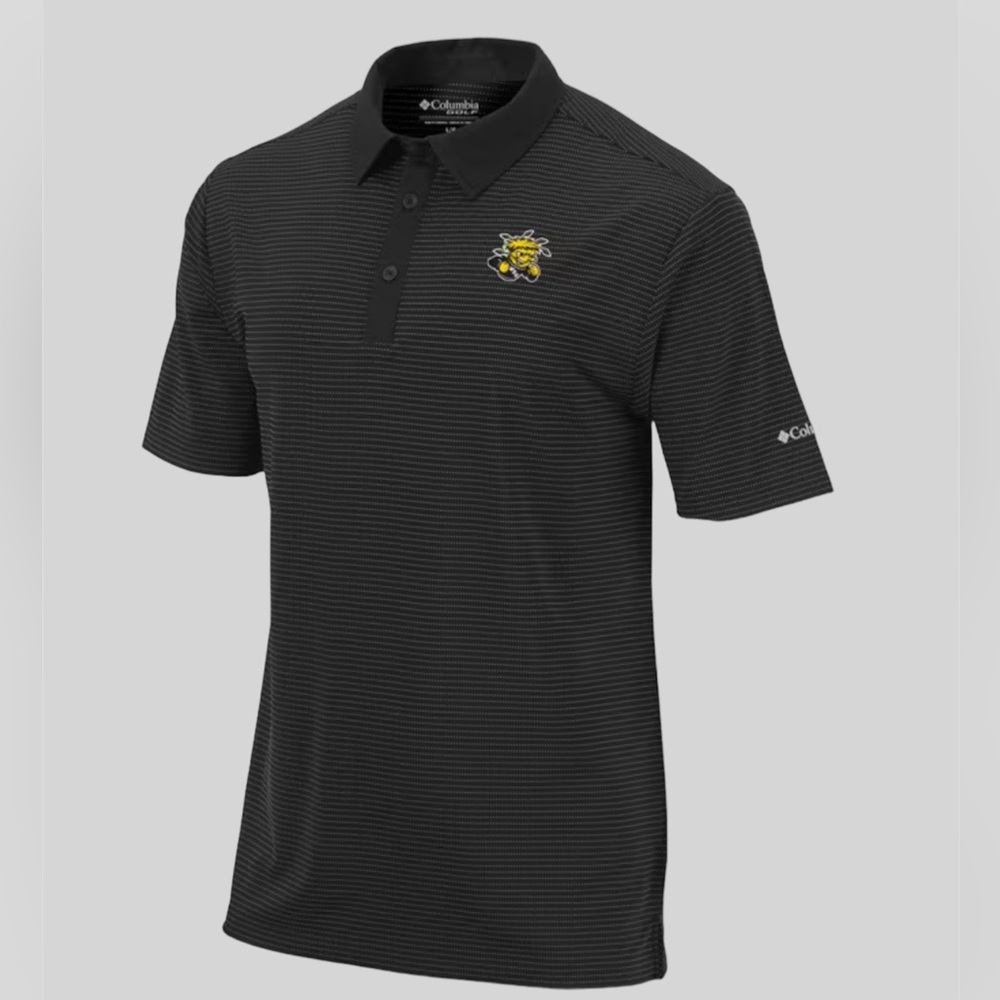 COLUMBIA WICHITA STATE SHOCKERS MENS BLACK SUNDAY SHORT SLEEVE POLO